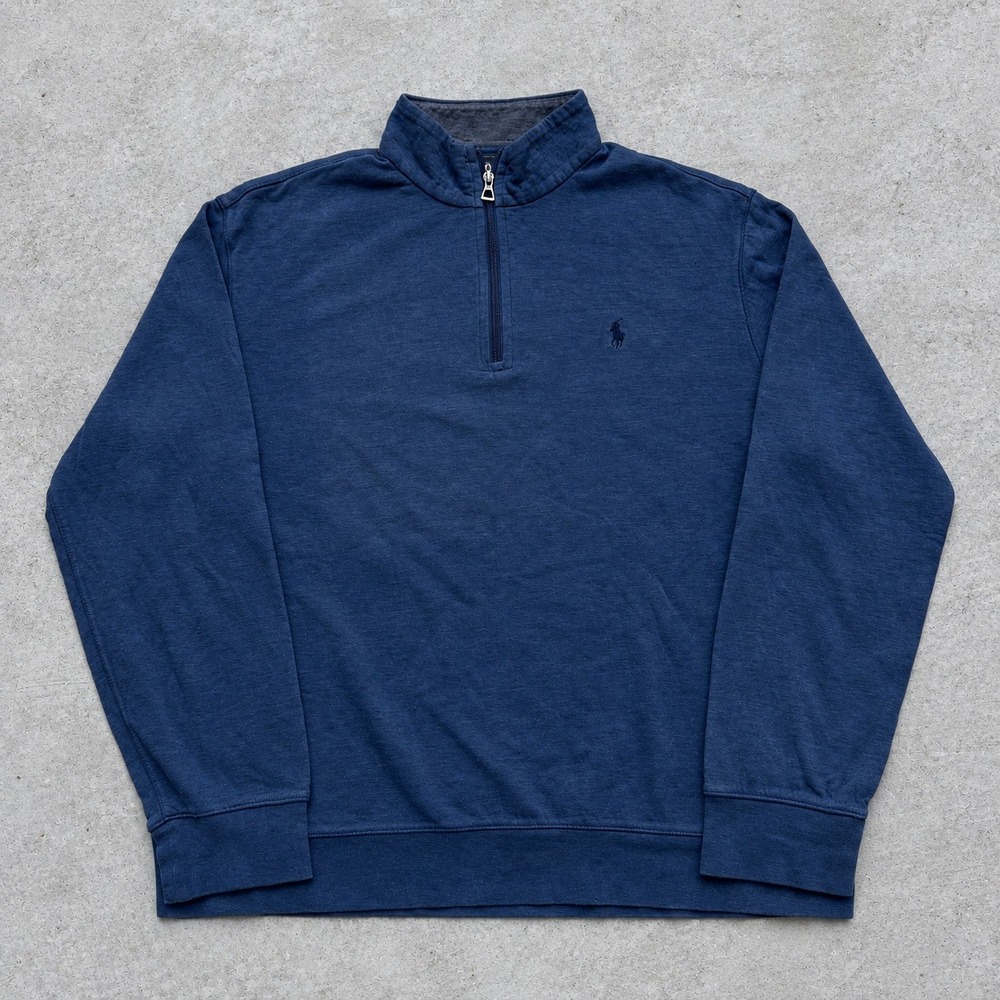 Polo Ralph Lauren Mens Large Navy Blue Heather Quarter Zip Pullover Sweater